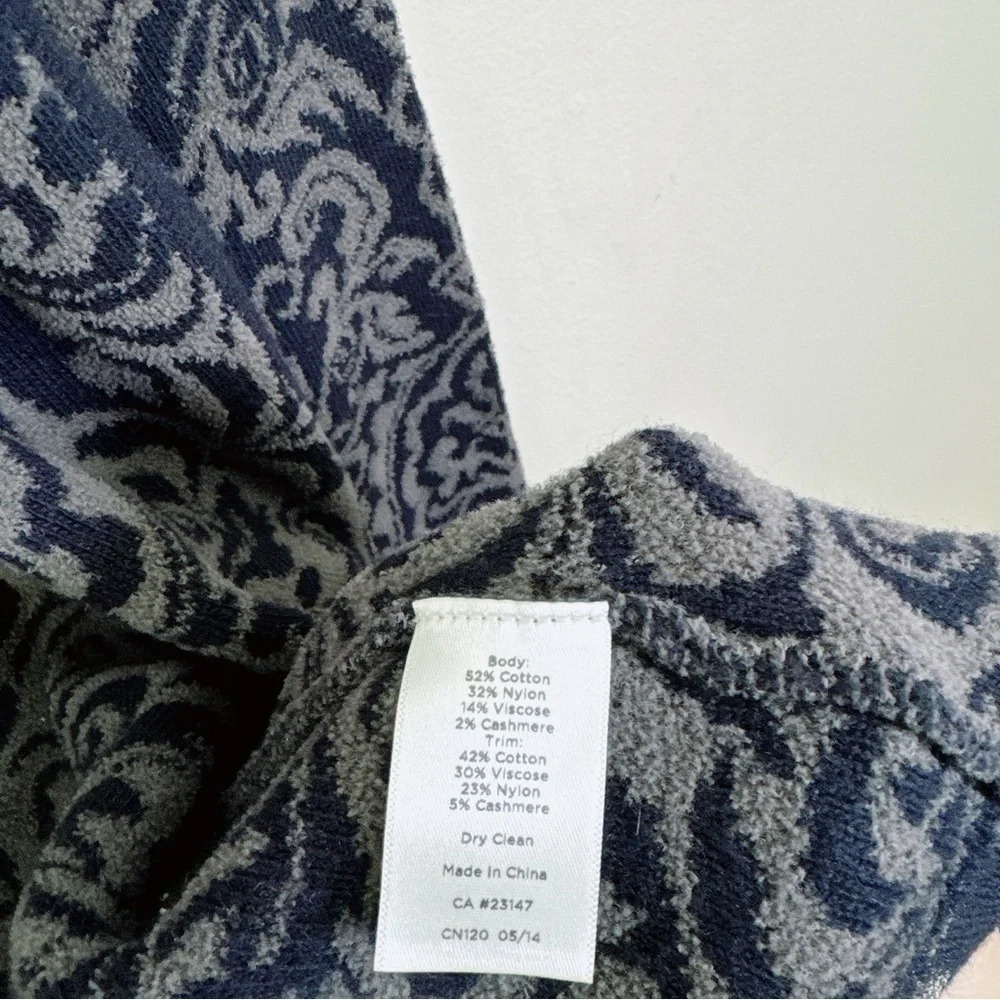 Talbots Open Front Cashmere Blend Navy Jacquard Cardigan - Picture 13 of 16